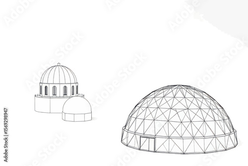 Dome structures in an artistic monochrome digital drawing 