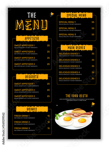 Elegant Food Menu Template, Restaurant cafe menu, template design, Set A4 menu editable vector format
