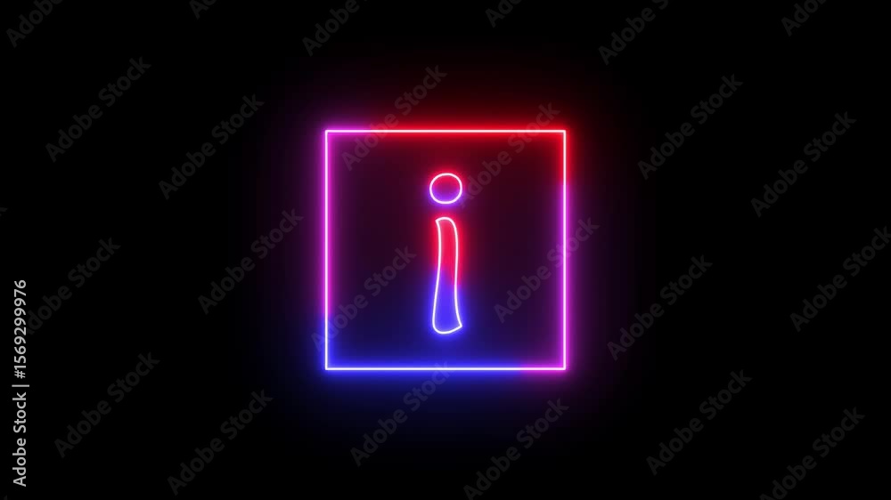 information icon animation glowing neon red and blue color info symbol sign symbol on black background 