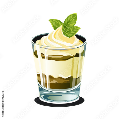 Elegant Layered Dessert in Glass with Whipped Cream and Mint