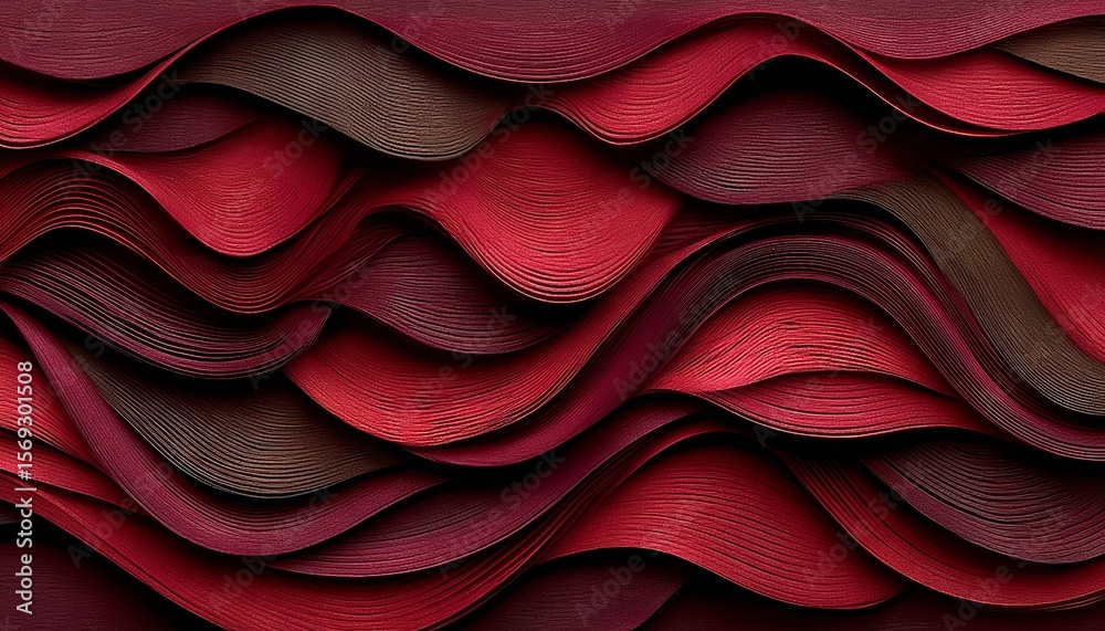 Obraz premium Abstract Art with Burgundy Waves Background, Modern Textured Illustration for Nature-Inspired Decor