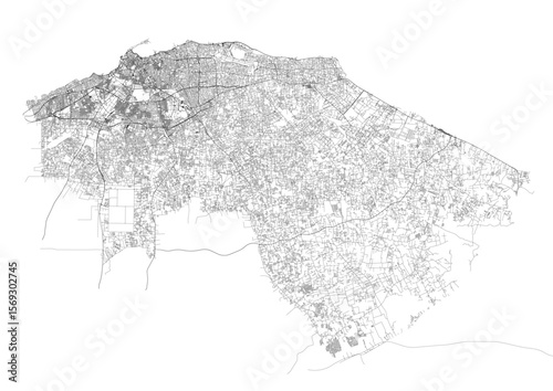 Fotografie A monochrome vector map of Tripoli, highlighting highways