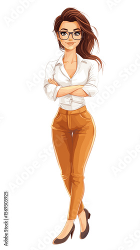 Confident young woman standing with arms crossed in stylish attire