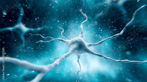 A neural stem cell dividing in midnight-blue tissue, resembling celestial star formation.