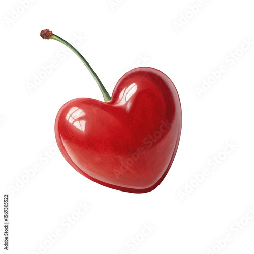 3d heart shaped cherry isolated on transparent background
