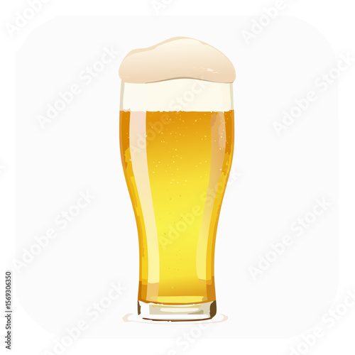Realistic Beer Glass Illustration with Frothy Head and Golden Liquid