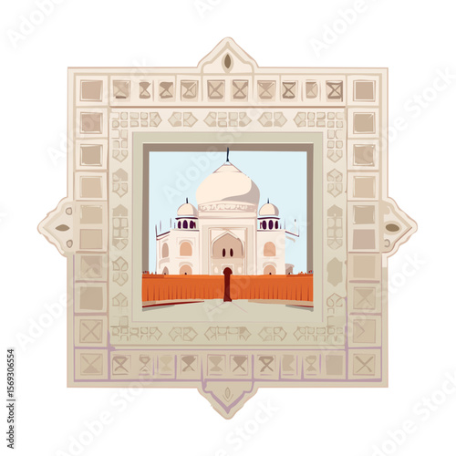Stylized Taj Mahal in Ornate Frame Illustration