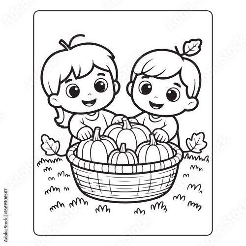 Smiling Scarecrow in Pumpkin Field – Cute Autumn Coloring Page for Kids, scarecrow coloring page, pumpkin patch coloring, autumn coloring page kids, thanksgiving scarecrow printable, victor art 