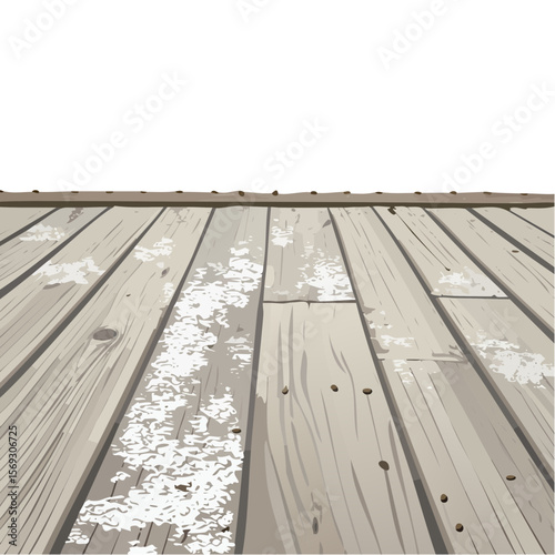 Wooden deck perspective view with paint splatters under a black background