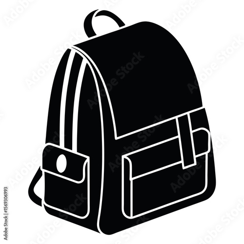 Black backpack with front pockets and straps isolated on white background