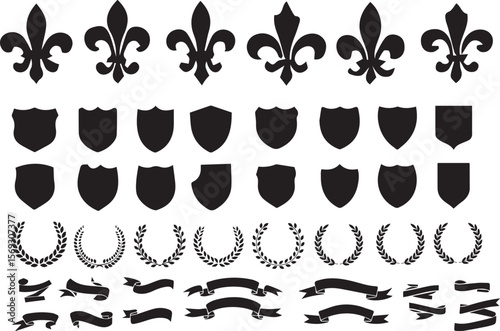 Silhouette Ribbons, Banners, Laurels, And Shields Vector.eps
