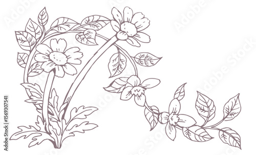 花のスケッチ素材。ベクターイラスト素材。