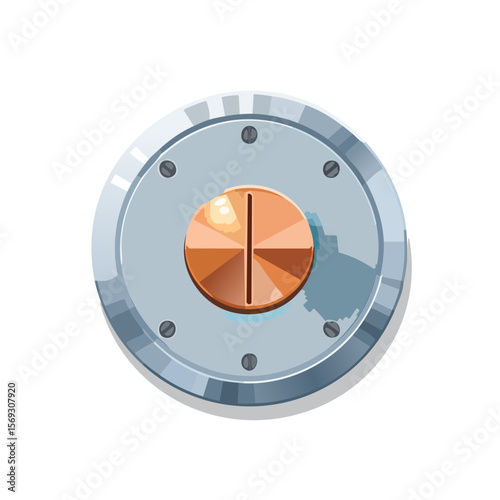 Illustration of a metal control panel with a copper knob
