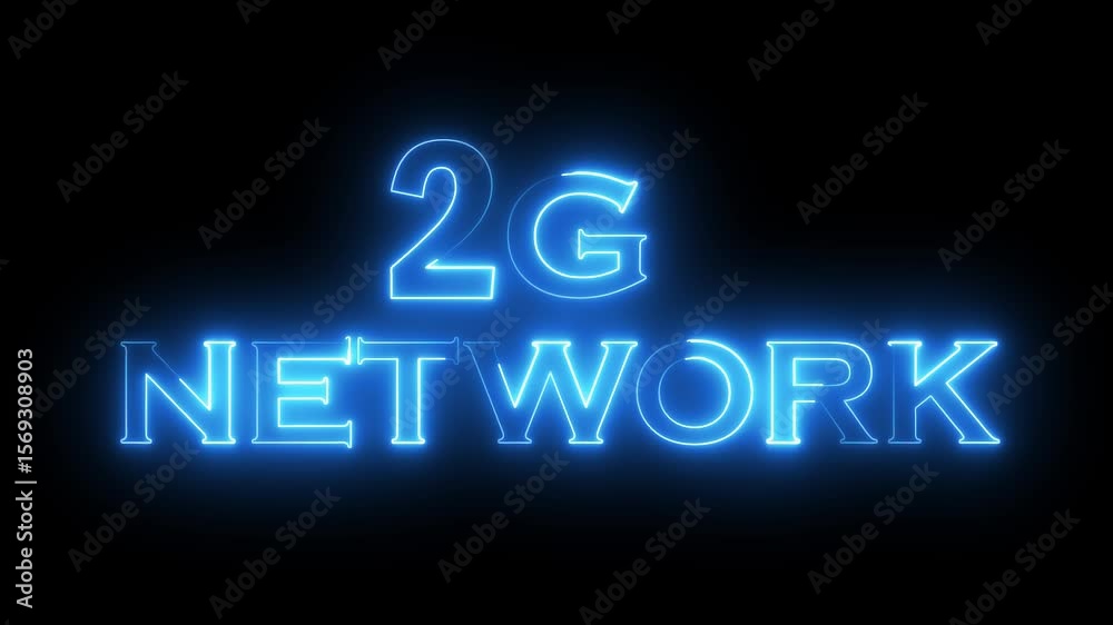 2G network text icon animation glowing neon blue color broadband internet font letter banner sign computer and mobile phone network sign symbol on black background