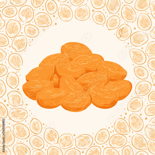 A Hand-Drawn Style Vector Illustration of Dried Apricots