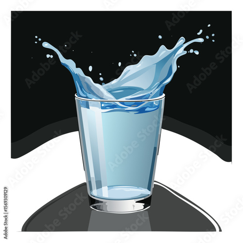 Glass of water with splash animation vector image