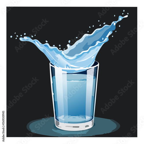 Refreshing Water Splash in a Glass on a Dark Background