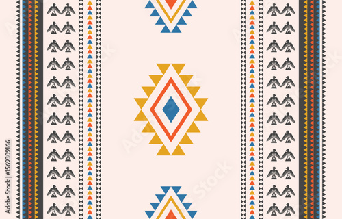 Native American rug patterns. Geometrics ethnic seamless pattern in tribal. Abstract background with ethnic Aztec ornament. Design for wallpaper, Fabric, clothing, scarf, carpet, curtain. Boho motifs.