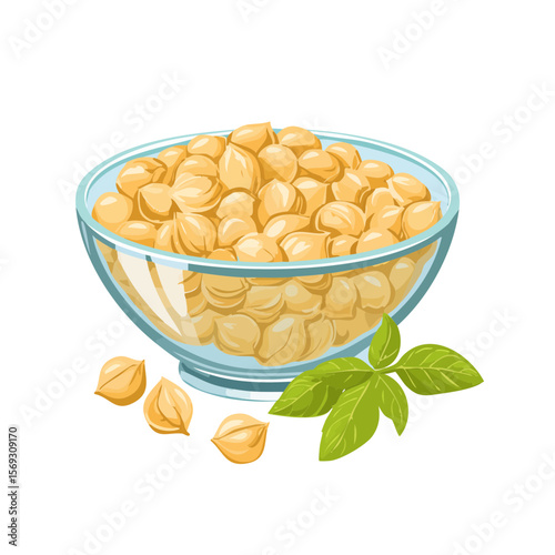Bowl of Chickpeas Vector Illustration