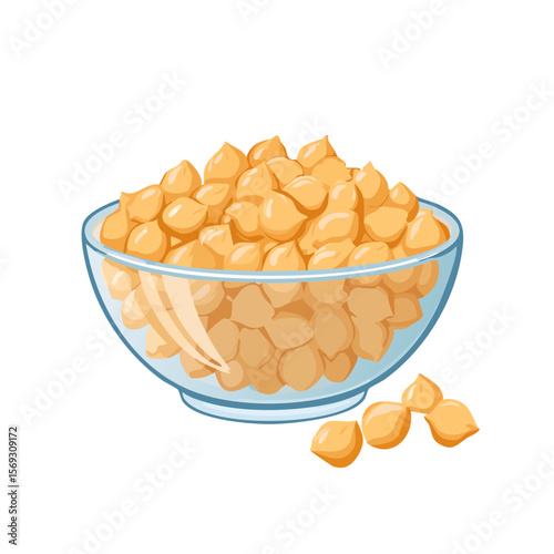 Illustration of a bowl of chickpeas, isolated against a black background