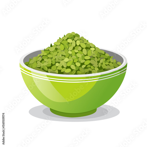 Bowl of Green Lentils or Seeds: Healthy Eating Illustration