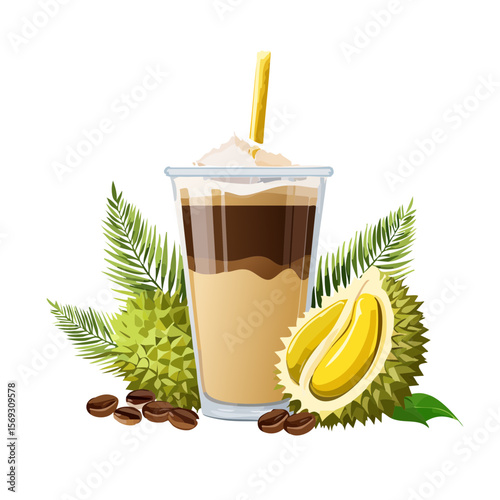Durian Coffee Latte Illustration