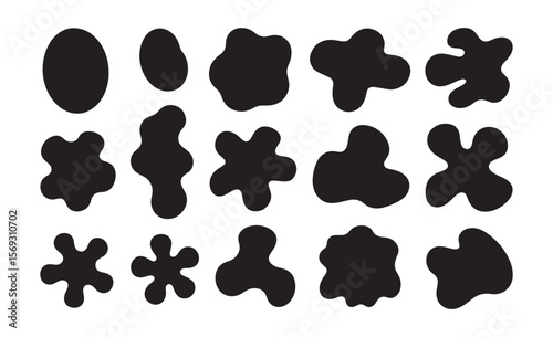 Collection of organic black blobs and irregular shapes on a white background