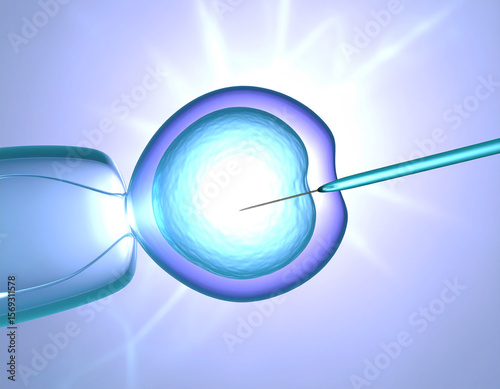 Wallpaper Mural Illustration of a needle injecting a cell, representing in vitro fertilization or a similar scientific process. Torontodigital.ca