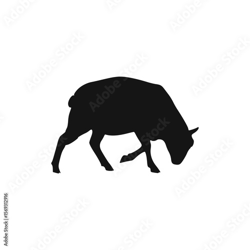 Silhouette of a Grazing Sheep Simple Black and White Animal Vector Illustration