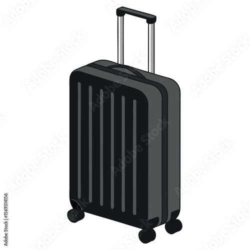 Modern black rolling suitcase with extendable handle isolated on white background