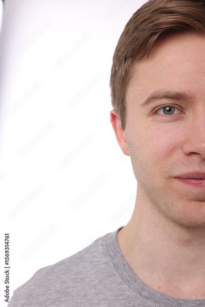 Obraz premium Man after shaving on white background, closeup