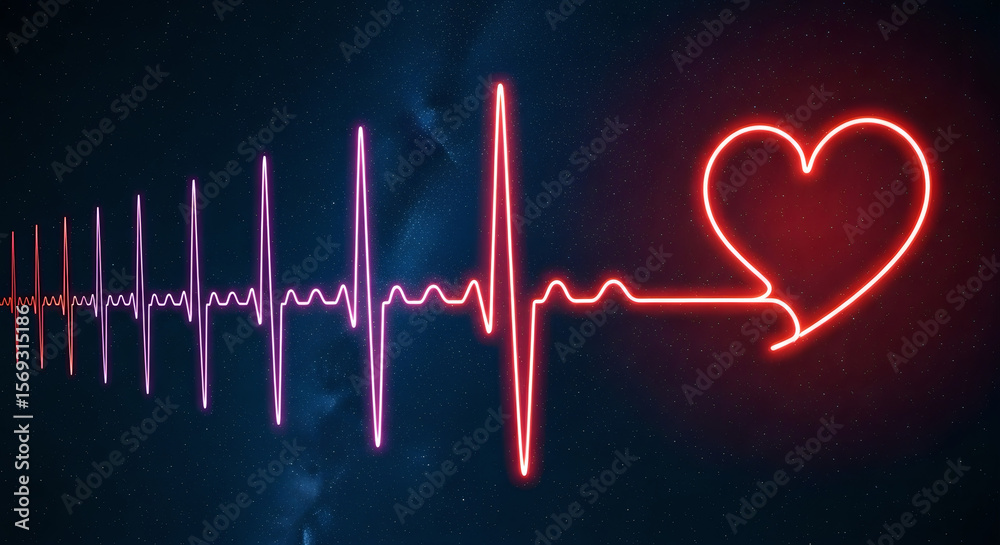 Obraz premium Heartbeat EKG Line Art Red Heart Pulse Graphic