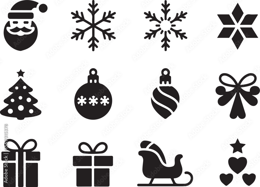 Naklejka premium Minimalist Black Christmas Icons | Vector Set