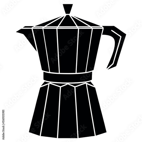 Classic black moka pot coffee maker silhouette isolated on white background