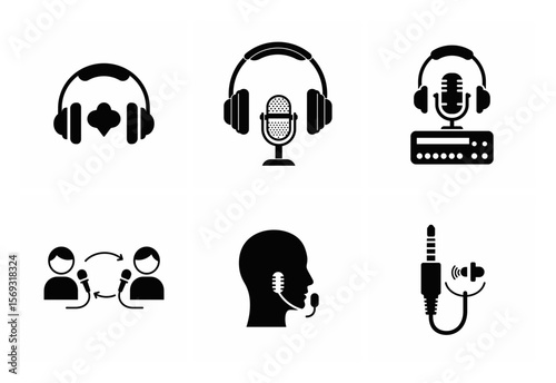 Illustrations of audio and communication devices silhouette