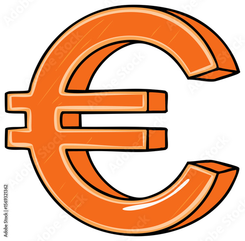 Orange Euro Symbol with Dimensional Design on Black Background for Finance and Currency Visuals