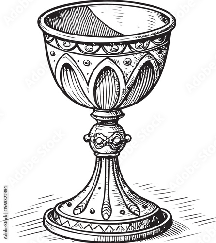 antique goblet Vector Illustration, Sketch Drawing Line Linear Symbol Icon Engraving Coloring Book, Hand-drawn Black and White Isolated