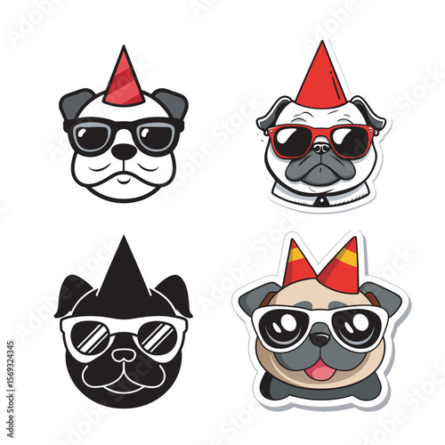 sticker design of Cartoon pug head