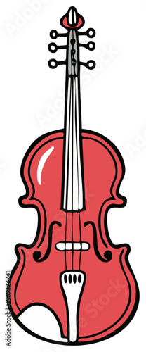 Stylized coral violin illustration with black outline against transparent backdrop: stringed instrument for orchestra and solo performance