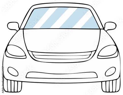 Front View Illustration of a Sleek White Car with Light Blue Windshield and Headlights on a Black Background