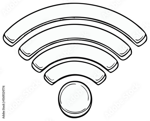Stylized Wi-Fi Signal Illustration on Transparent Background - White Icon with Black Outline Depicting Wireless Connectivity