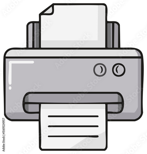 Modern printer illustration with paper, document printing concept for office work and stationery needs, vector format printer with papers