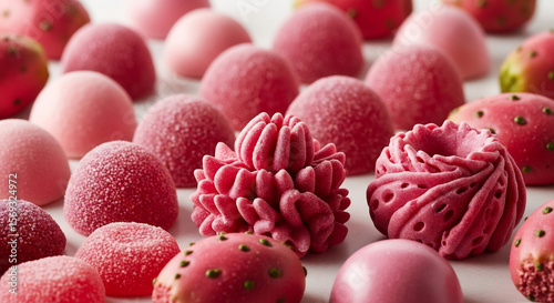 Prickly Pear Festival Treats: Assorted Pink Candies and Fruit
