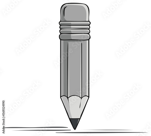 A Grey Cartoon Pencil Writes a Line on Black Background, Illustration of Artistic Creativity, Simple Educational Design