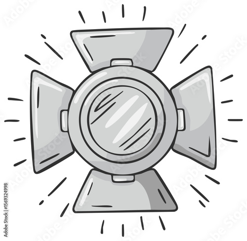 Silver Stage Light Illustration, Spotlight with Four Reflectors, Hand Drawn Cartoon Design