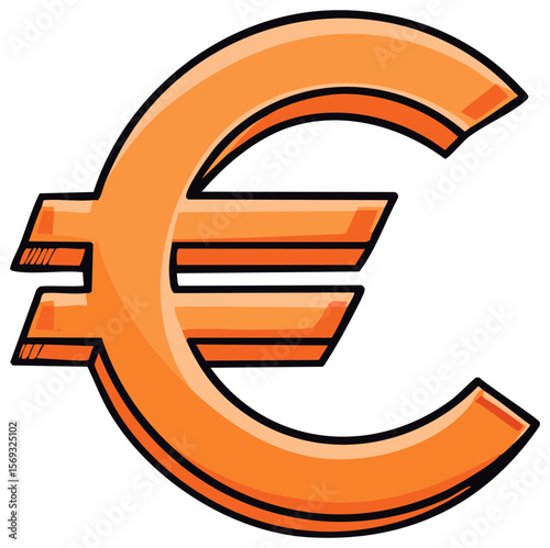 Orange Euro Currency Symbol - Cartoon Illustration of European Union Money, Finance, and Business Transactions, Vector