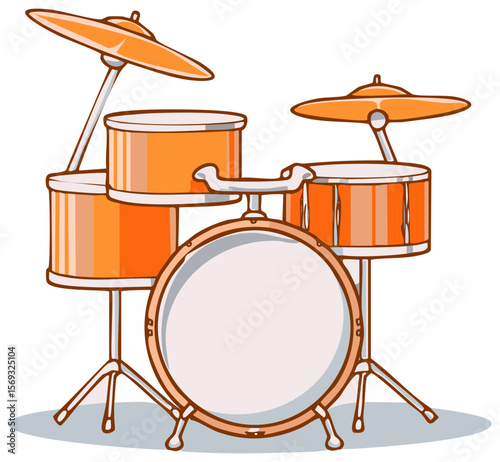 Illustration of a complete orange drum set for rock, jazz and all kinds of music bands on transparent background