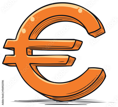 Hand-Drawn Orange Euro Symbol with Sketchy Detailing on Transparent Background for Finance and Currency Concepts