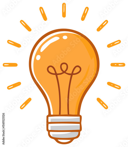 Stylized orange light bulb with a glowing effect, symbolic of bright ideas and creative solutions against a transparent background.