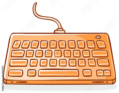 Stylized Orange Computer Keyboard with Cable, Perfect for Tech, Gaming, or Design Mockups on Transparent Background